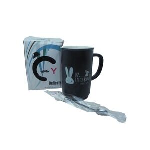 NEW‎ My Little Rabbit Black Ceramic Coffee Tea Mug Cup with Spoon